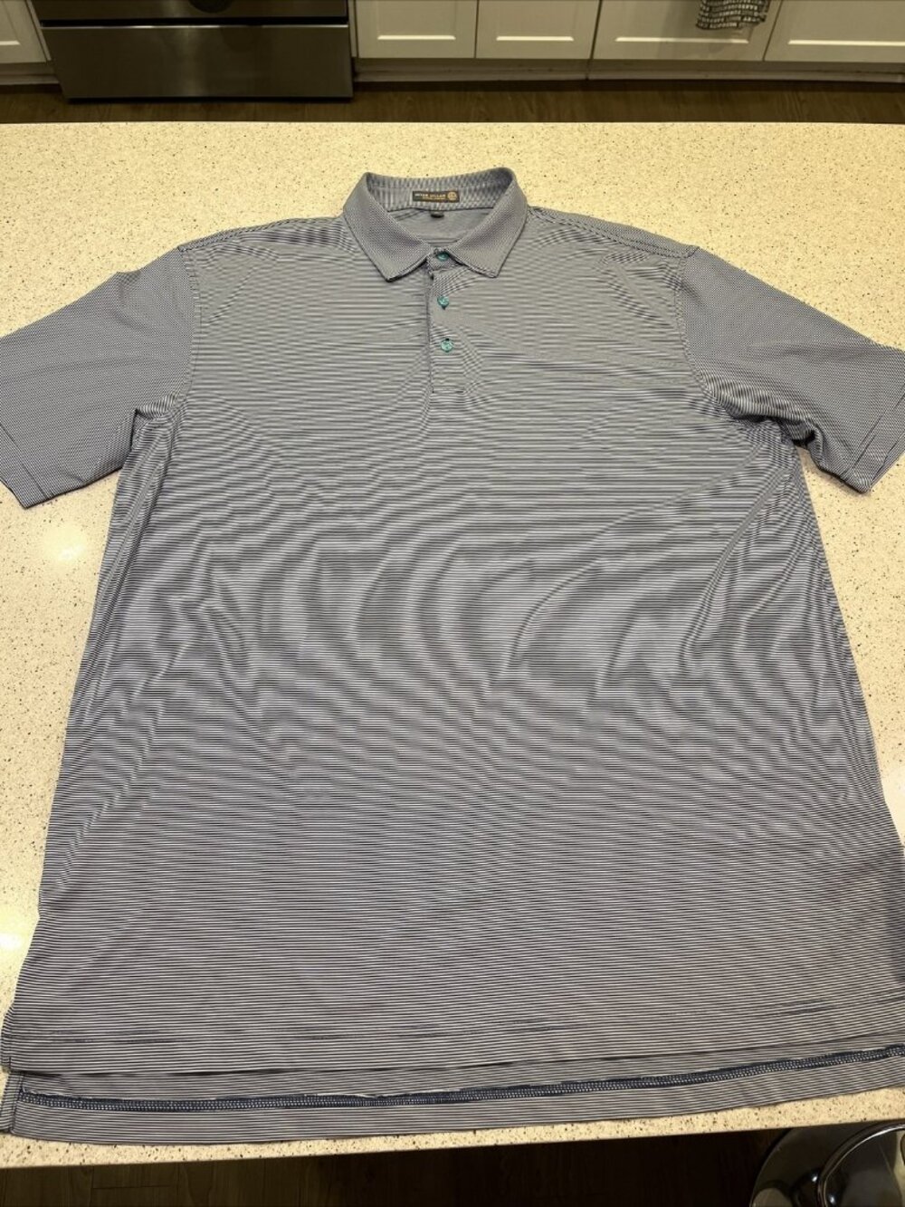 Peter Millar Mens Summer Comfort Gray Striped Stretch Polo Golf Shirt XL EUC